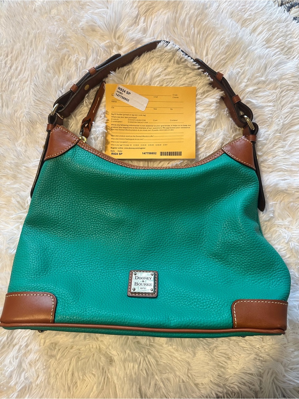 Dooney & Bourke Teal Leather Hobo with Brown Trim